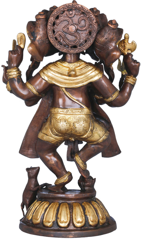14" Dancing Panchmukhi Lord Ganesha In Brass | Handmade | Made In India
