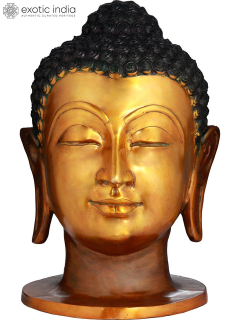 21" Large Size Buddha Head In Brass | Handmade | Made In India