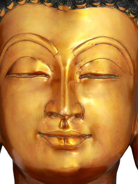 21" Large Size Buddha Head In Brass | Handmade | Made In India