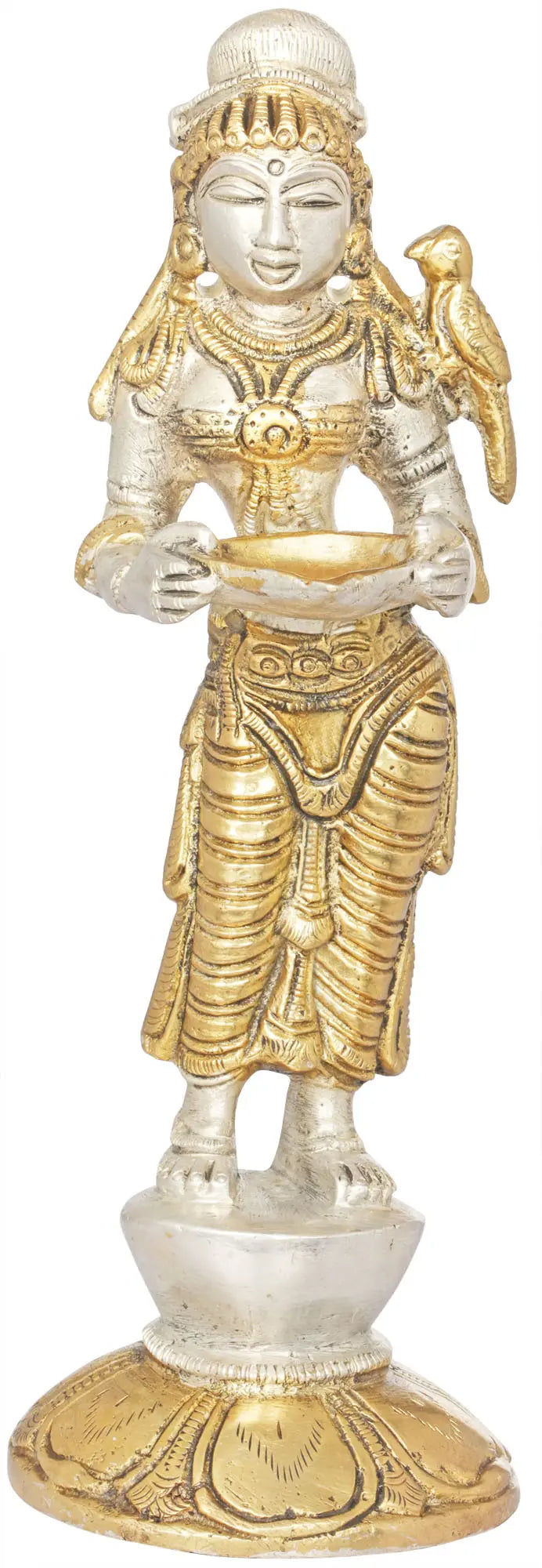 6" Deepalakshmi with Parrot Brass Statue Handmade