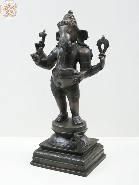 17" Lissome Standing Ganesha In Brass
