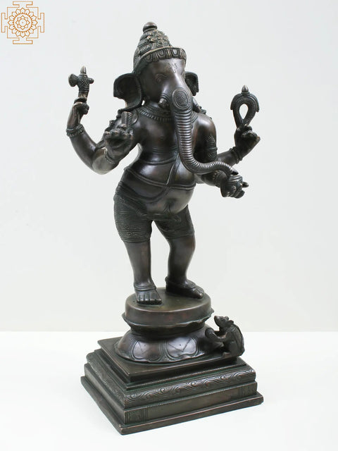 17" Lissome Standing Ganesha In Brass