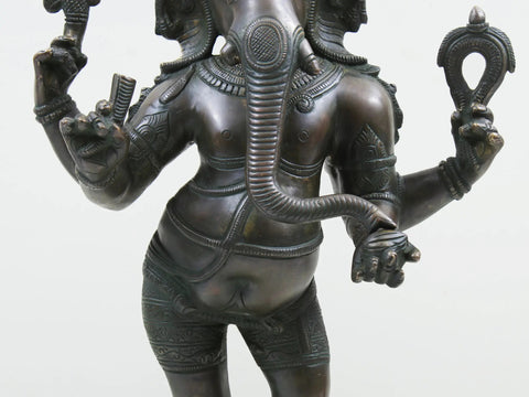 17" Lissome Standing Ganesha In Brass