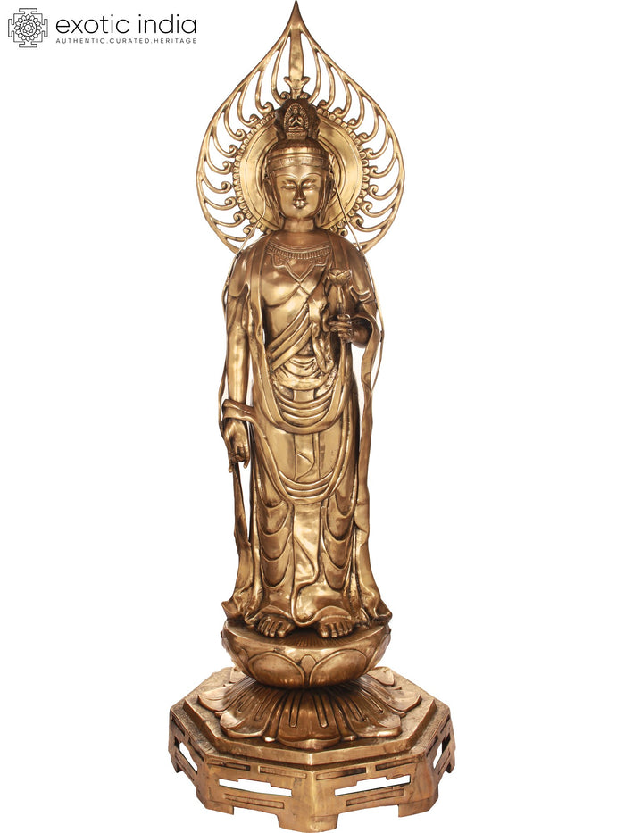 64" Very Large Size Kuan Yin, The Japanese Form Of Padmapani Avalokiteshvara In Brass | Handmade | Made In India