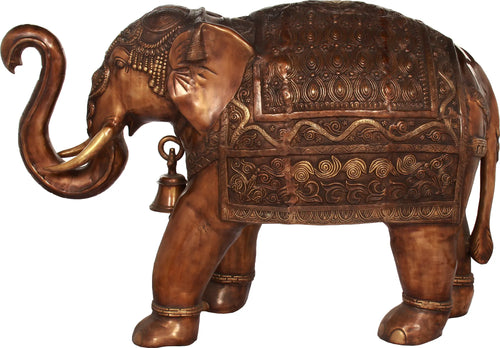 Large Handmade Brass Elephant Statue with Decorative Details