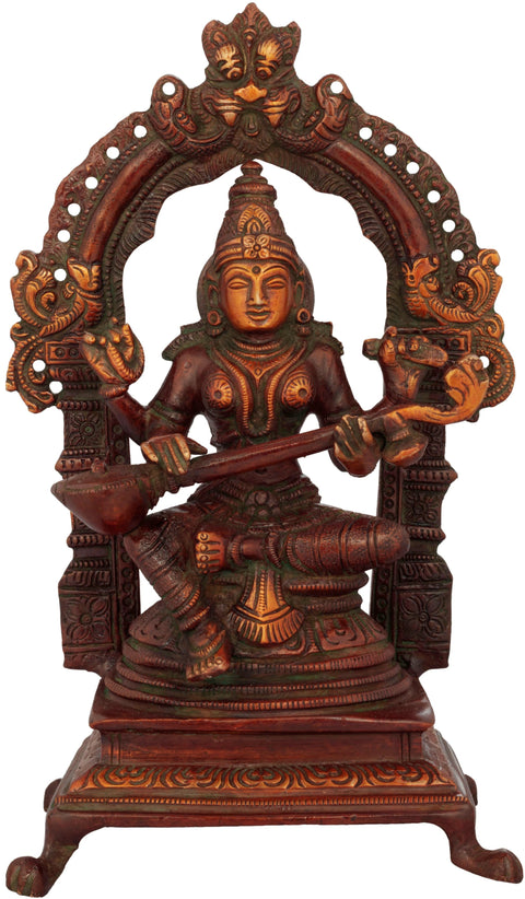 8" Devi Saraswati In Brass | Handmade | Made In India