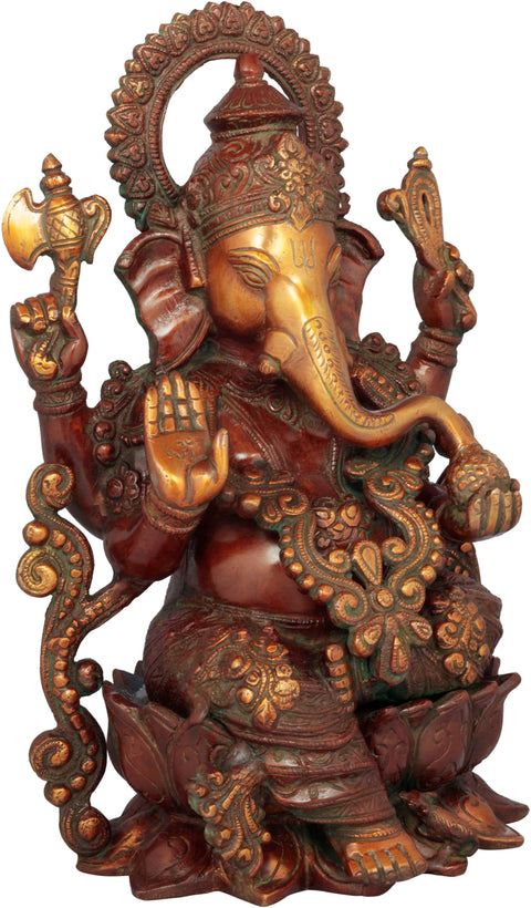 13" Seated Bhagawan Ganesha In Brass | Handmade | Made In India