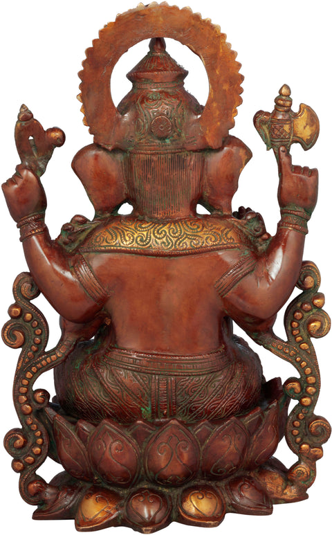 13" Seated Bhagawan Ganesha In Brass | Handmade | Made In India