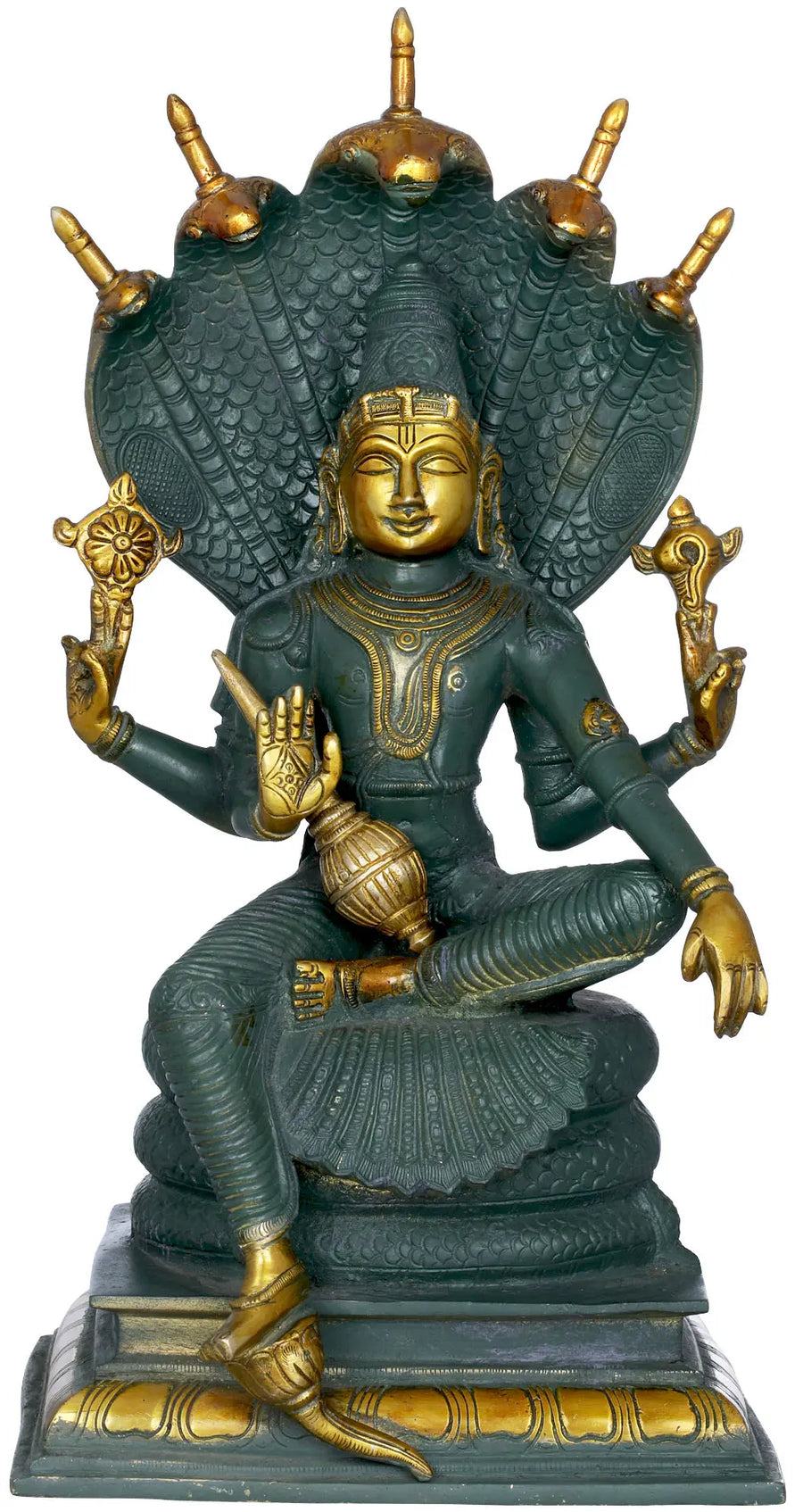 16" Lord Vishnu on Sheshanaga Brass Idol for Pooja