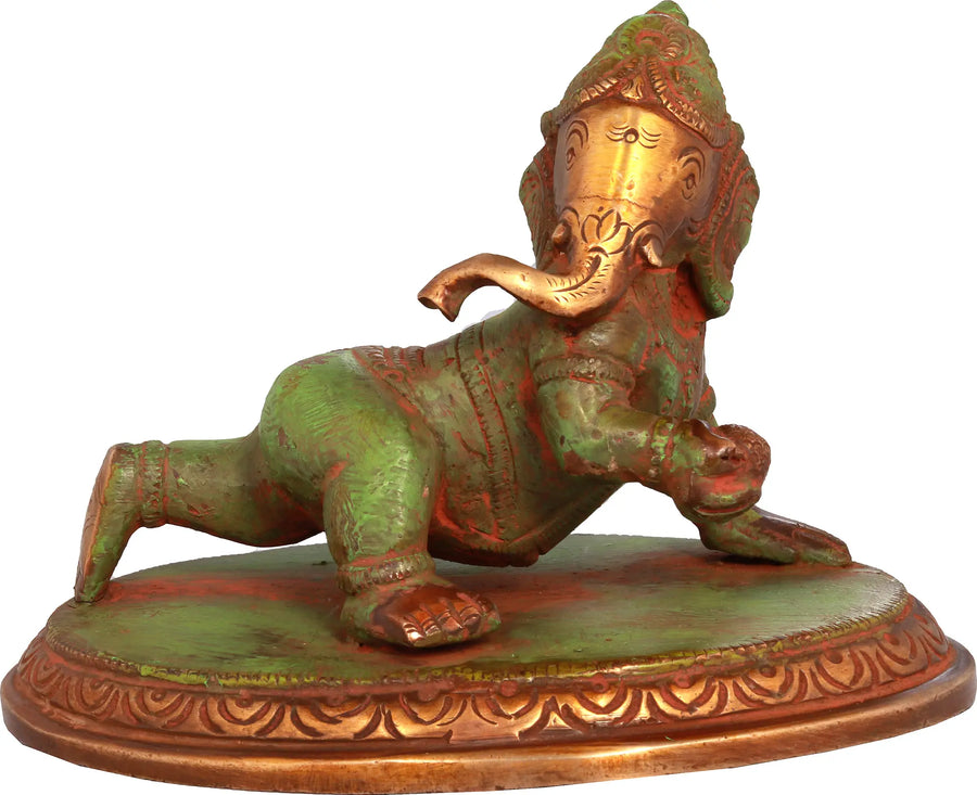 3" Crawling Baby Ganesha Brass Idol Handmade