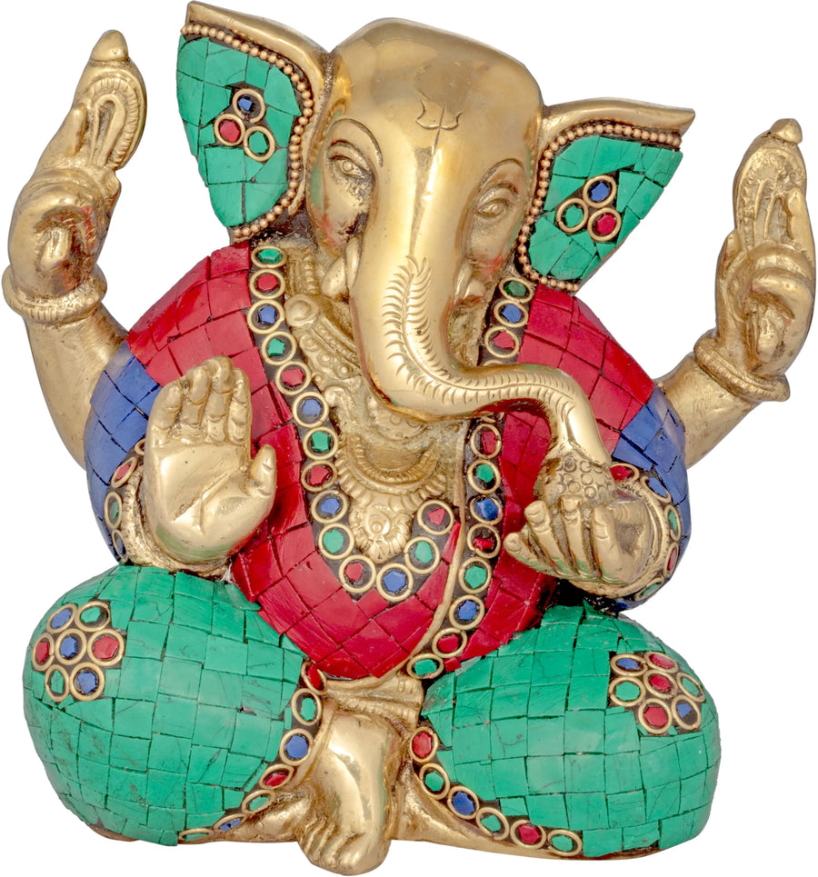 5" Brass Ganesha Idol with Trishul Mark Handmade Statue
