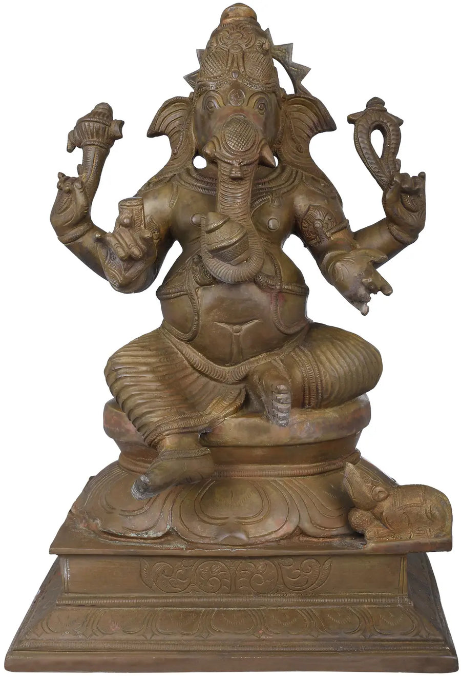 12" Handmade Ekadanta Ganesha Brass Statue for Pooja