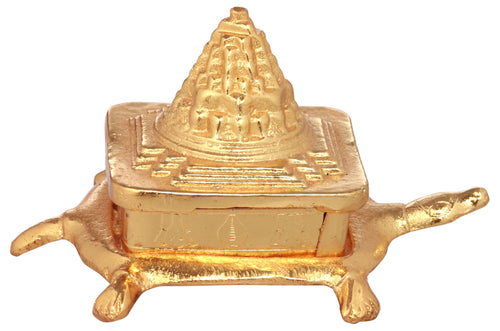 Brass Shri Yantra on Golden Tortoise Statue for Vastu
