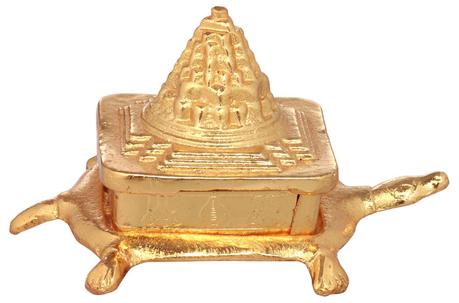 Brass Shri Yantra on Golden Tortoise Statue for Vastu