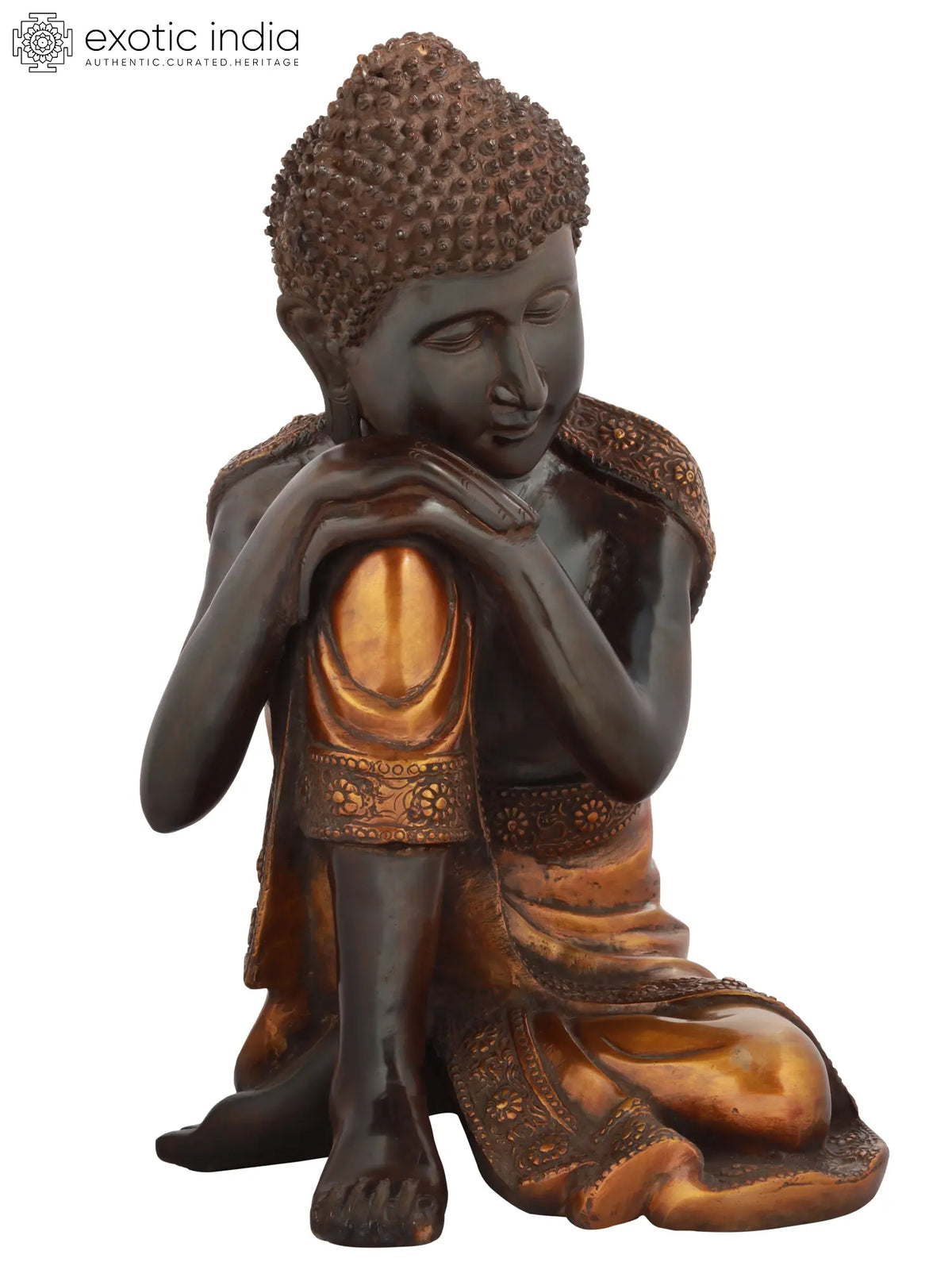 16" Tibetan Buddhist Thinking Buddha In Brass | Handmade | Made In India