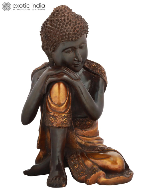 16" Handmade Tibetan Buddhist Thinking Buddha Brass Statue
