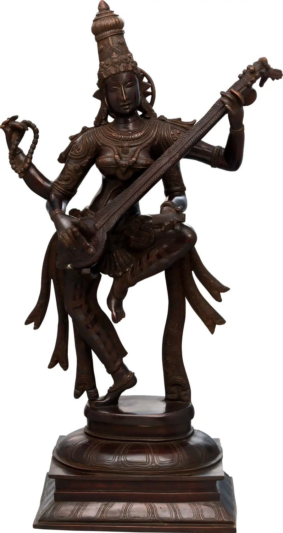 32" Dancing Saraswati Brass Statue Playing Veena Handmade