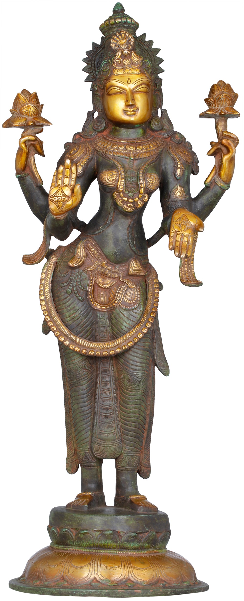 24" Padmavati Lakshmi Brass Statue - Serene Goddess with Calming Gaze | Handmade in India