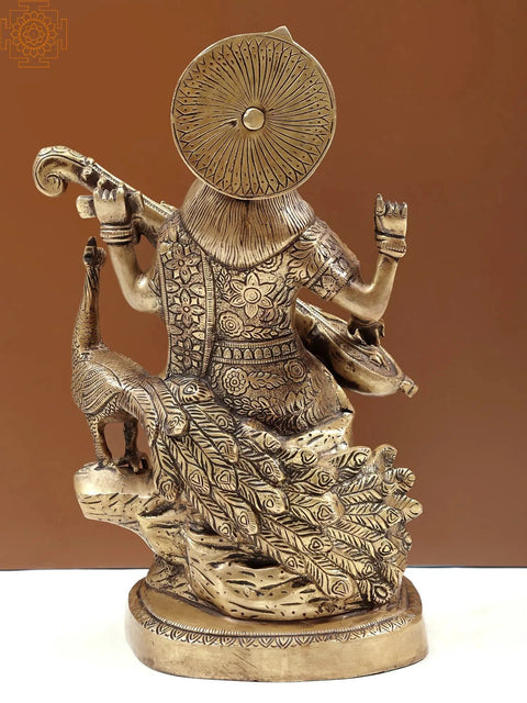 15" Goddess Saraswati Settled in Her Majestic Stance In Brass | Handmade | Made In India