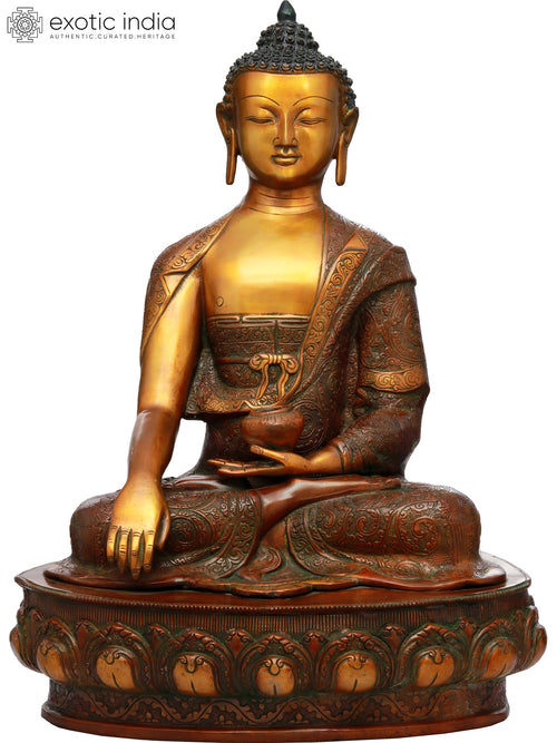 20" Handmade Tibetan Buddhist Lord Buddha Brass Statue Earth Touching Gesture