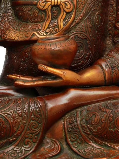 20" Lord Buddha in Earth Touching Gesture Wearing a Fullly Carved Robe (Tibetan Buddhist) In Brass | Handmade | Made In India