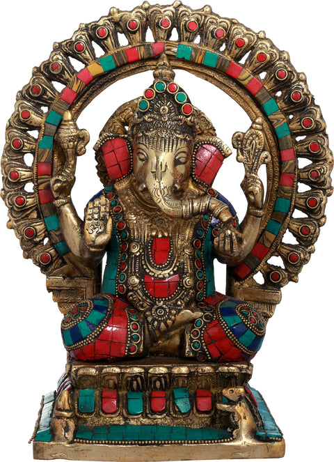 11" Lord Ganesha Lotus Petals Aureole In Brass | Handmade | Made In India