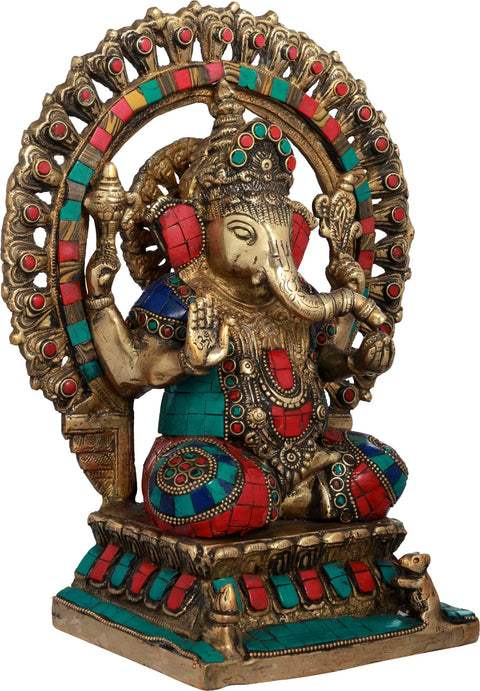 11" Lord Ganesha Lotus Petals Aureole In Brass | Handmade | Made In India