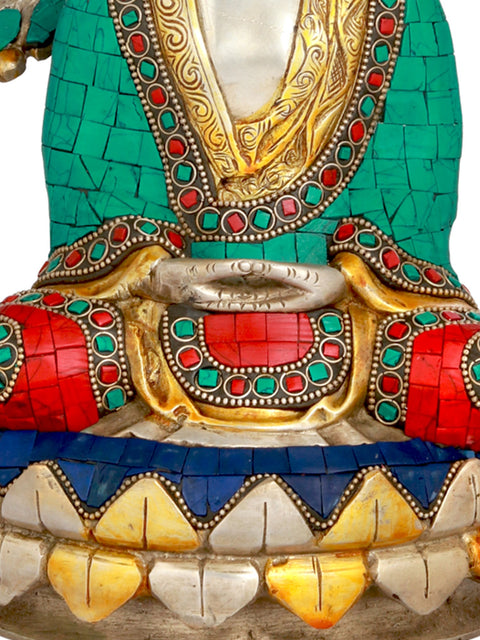 17" Lord Buddha Meditating Under The Bodhi Tree - Tibetan Buddhist In Brass | Handmade | Made In India
