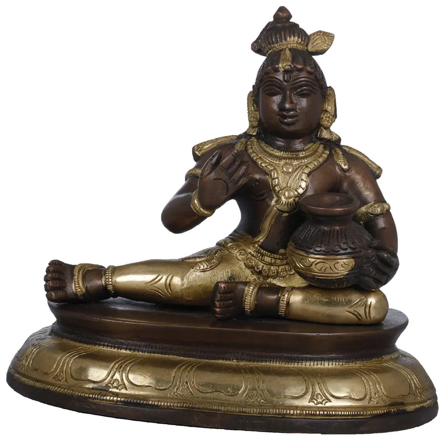 6" Butter-Loving Krishna Handmade Brass Statue for Home Decor