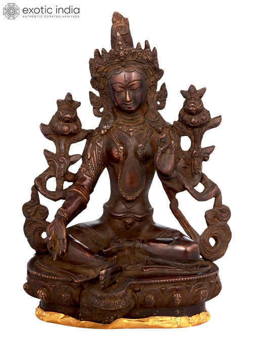 8" Green Tara Brass Statue - Handmade Buddhist Goddess Idol