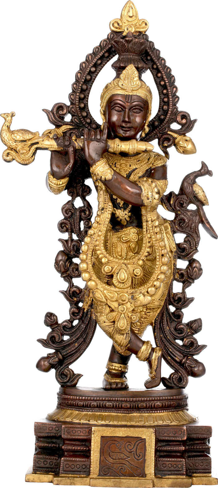 15" Handmade Venugopala Brass Statue for Home Pooja Decor