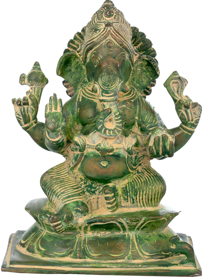 7" Lord Ganesha Granting Abhaya Brass Statue Handmade