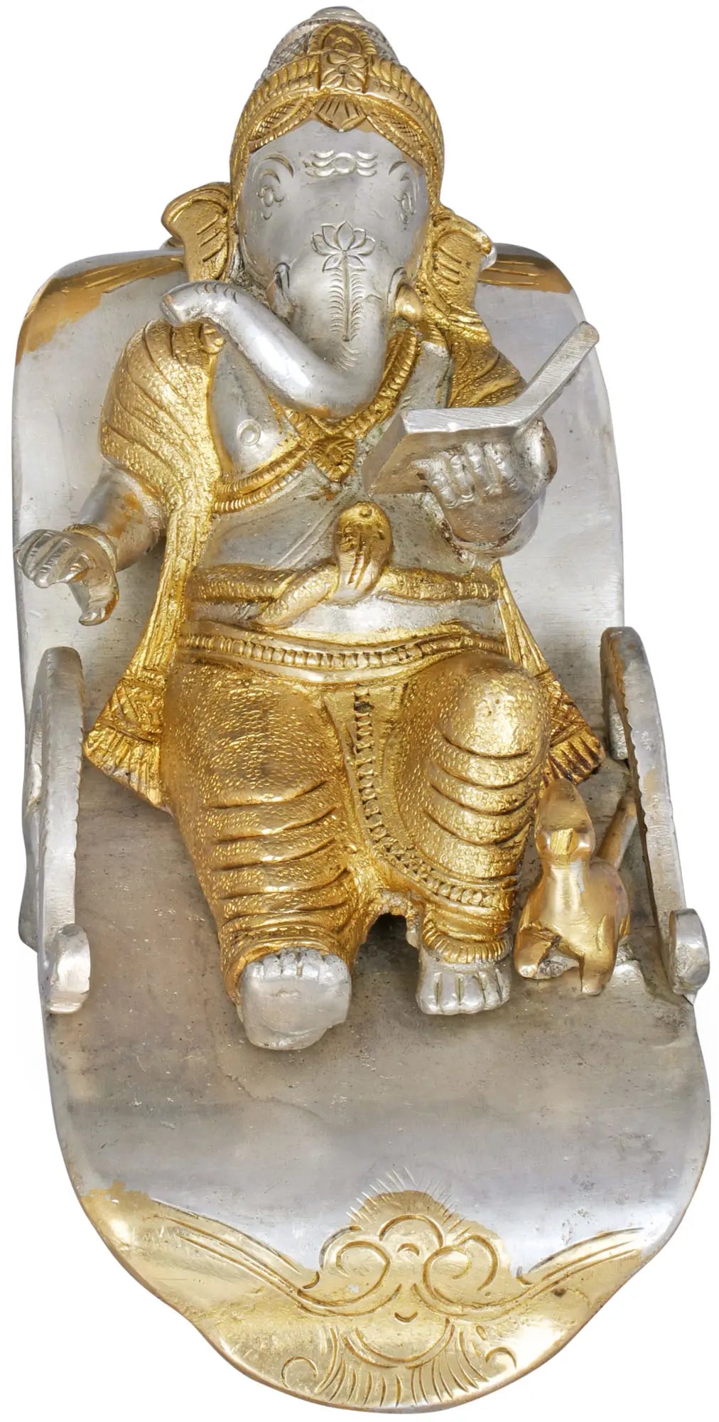 7" Lord Ganesha Reading the Mahabharata | Handmade Brass Idol | Made In India