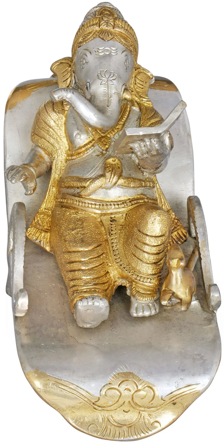 7" Handmade Brass Lord Ganesha Reading Mahabharata Idol