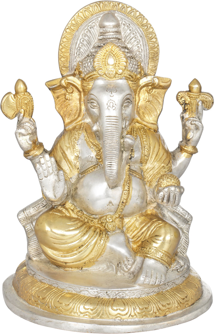 8" Lord Ganesha Blessing Handmade Brass Idol for Pooja
