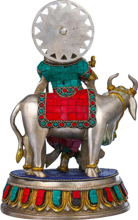 10" Krishna with Cow In Brass | Handmade | Made In India