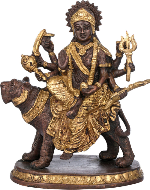 8" Maa Durga Brass Statue Handmade