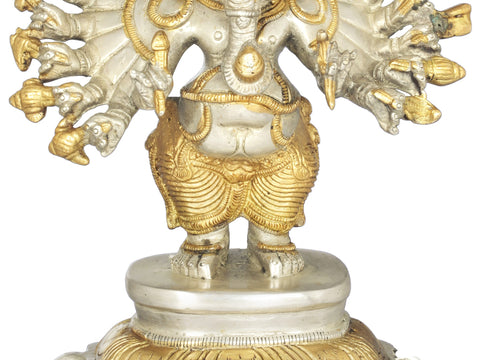 8" Sixteen-Armed Vira-Ganesha Brass Sculpture | Handmade | Made in India