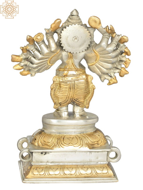 8" Sixteen-Armed Vira-Ganesha Brass Sculpture | Handmade | Made in India