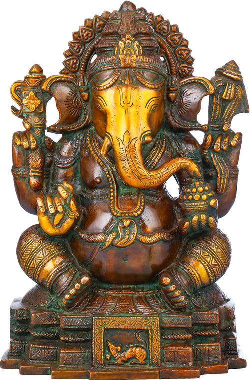 11" Handmade Ekadanta Ganesha Brass Statue for Pooja