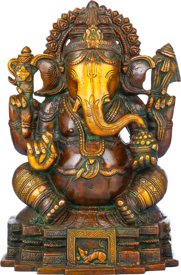 11" Handmade Ekadanta Ganesha Brass Statue for Pooja