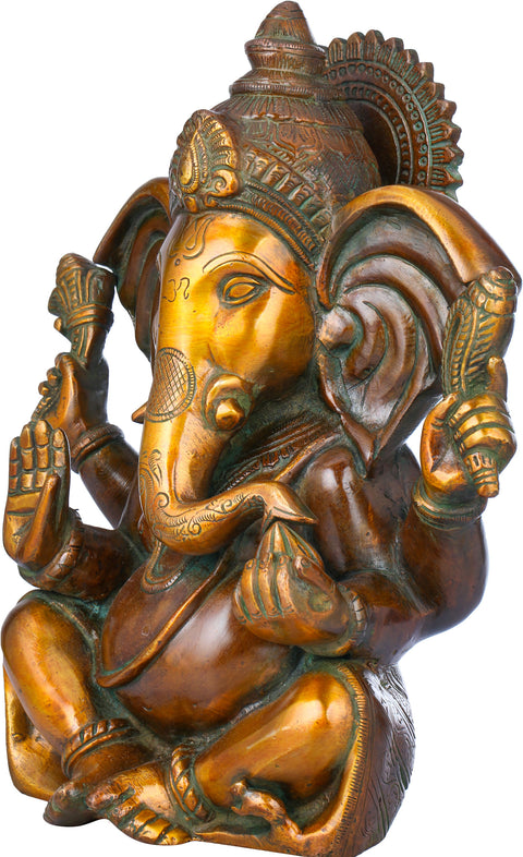 10" Lord Ganesha in Ashirwad Mudra In Brass | Handmade | Made In India