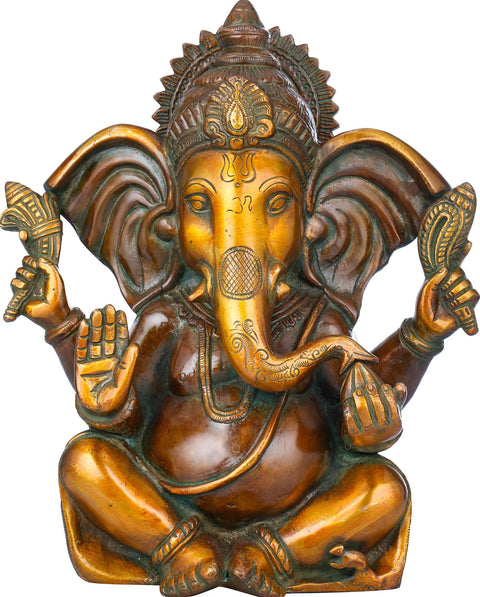 10" Lord Ganesha in Ashirwad Mudra In Brass | Handmade | Made In India