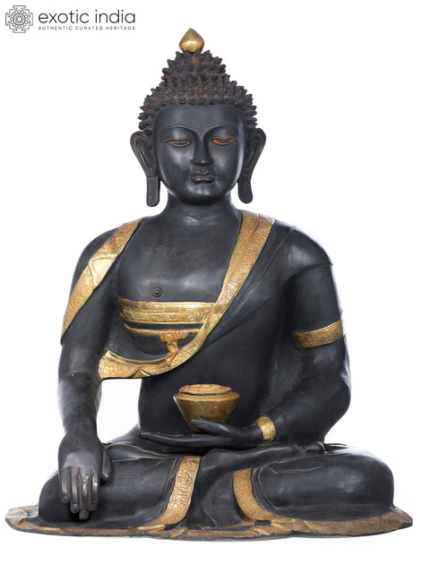 A Quiet Roar of the Shakya Lion: Buddha in Earth Touching Gesture, Large (Tibetan Buddhist) | Handmade Brass Statues
