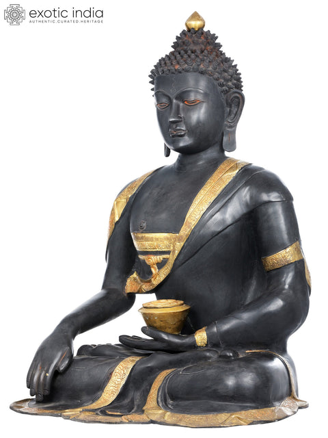 A Quiet Roar of the Shakya Lion: Buddha in Earth Touching Gesture, Large (Tibetan Buddhist) | Handmade Brass Statues
