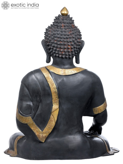 A Quiet Roar of the Shakya Lion: Buddha in Earth Touching Gesture, Large (Tibetan Buddhist) | Handmade Brass Statues