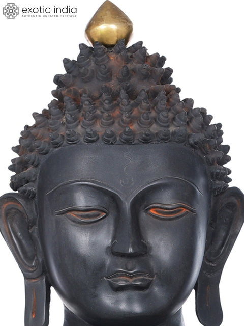 A Quiet Roar of the Shakya Lion: Buddha in Earth Touching Gesture, Large (Tibetan Buddhist) | Handmade Brass Statues