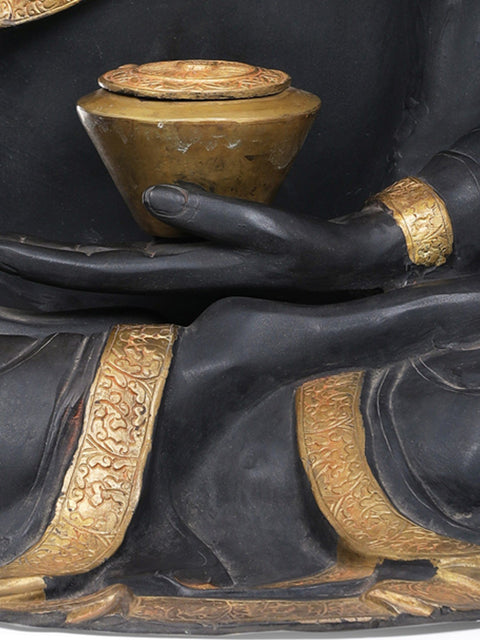 A Quiet Roar of the Shakya Lion: Buddha in Earth Touching Gesture, Large (Tibetan Buddhist) | Handmade Brass Statues