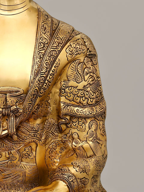 33" Superfine Large Buddha with the Life Story of Buddha Carved on the Robe