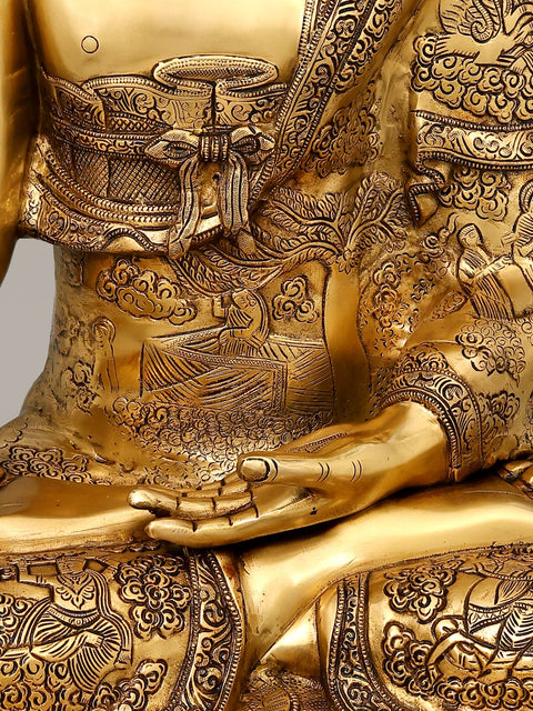 33" Superfine Large Buddha with the Life Story of Buddha Carved on the Robe